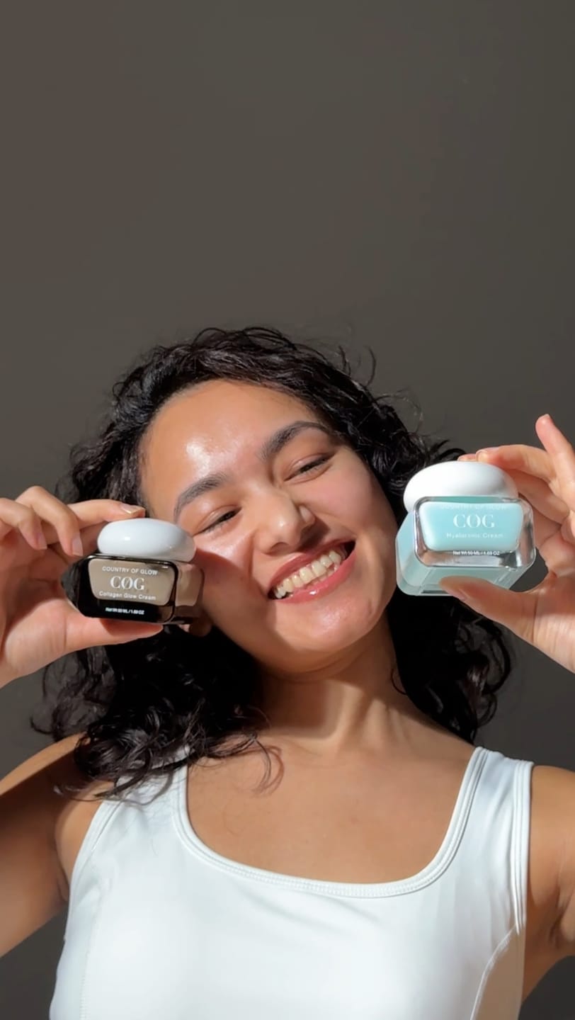 Simran holding Country of Glow moisturisers